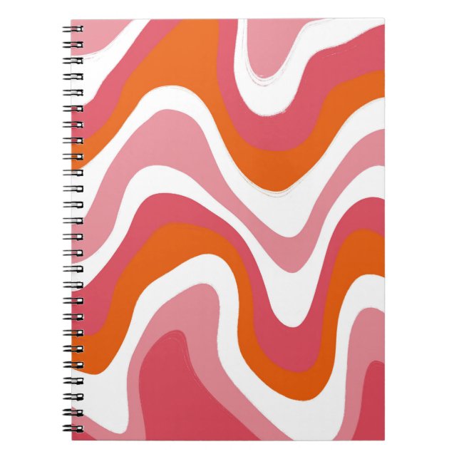 Groovy Liquid Orange and Pink Wavy Notebook (Front)