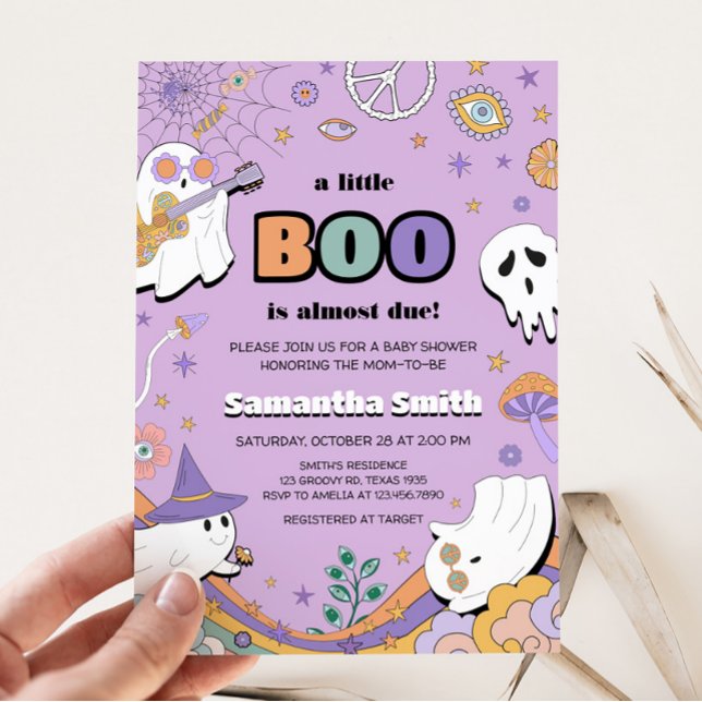 Groovy Little Boo Baby Shower  Invitation (Hippie Little Boo Baby Shower Invitation )