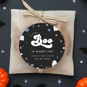 Groovy Little Boo Boy Halloween Baby Shower Ghost  Classic Round Sticker