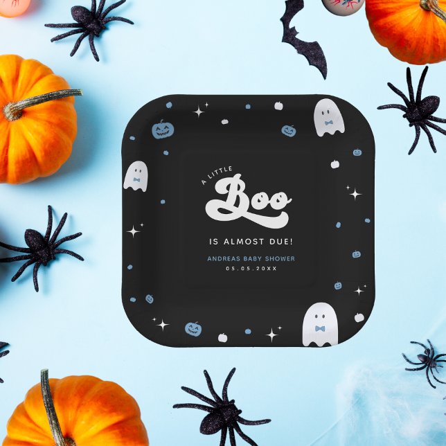 Groovy Little Boo Boy Halloween Baby Shower Ghost  Paper Plate (Creator Uploaded)