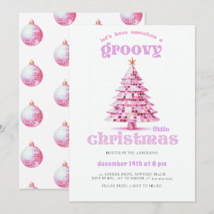 Groovy Little Christmas Disco Pink Christmas Party Invitation