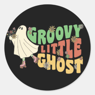 Groovy Little Ghost With Vintage Flowers Halloween Classic Round Sticker