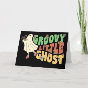 Groovy Little Ghost With Vintage Flowers Halloween Holiday Card