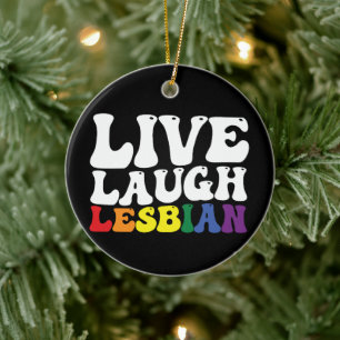 Groovy Live Laugh Lesbian LGBT Pride Ceramic Tree Decoration