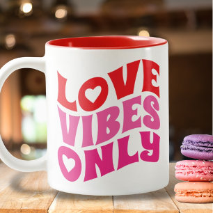 Groovy Love Vibes Valentines Red Pink Typography Two-Tone Coffee Mug