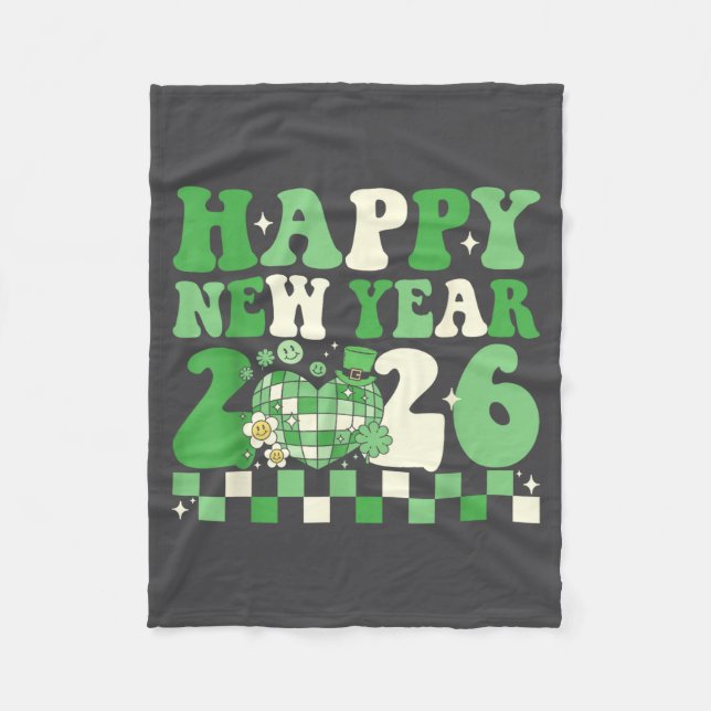 Groovy Lucky Happy New Year 2026 Disco Ball Women  Fleece Blanket (Front)