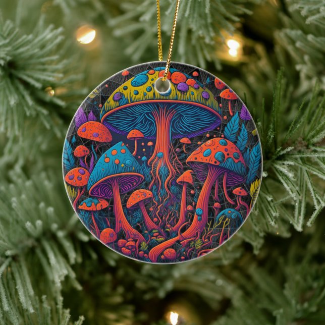 Groovy Magic Mushrooms Ceramic Tree Decoration (Tree)
