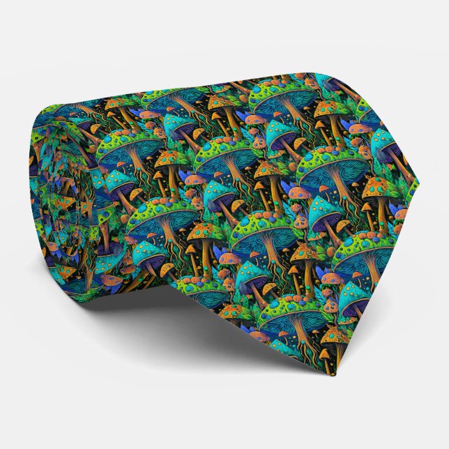 Groovy Magic Mushrooms Retro Tie (Rolled)
