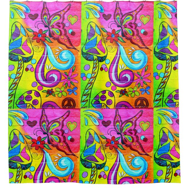 groovy magic mushrooms shower curtain (Front)