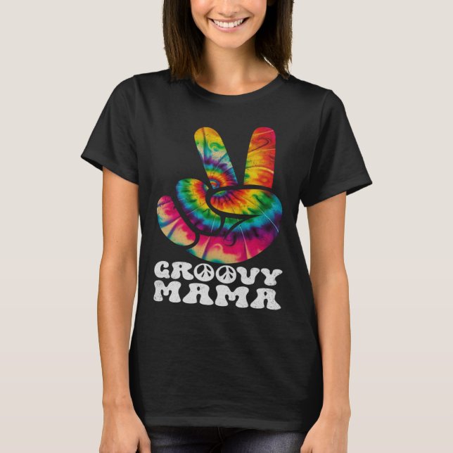 Groovy Mama Hand Peace Sign Hippie Tie Dye T-Shirt (Front)