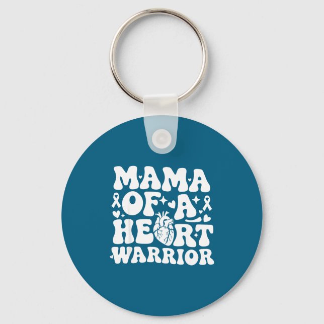 Groovy Mama Of A Heart Warrior Chd Awareness Heart Key Ring (Front)
