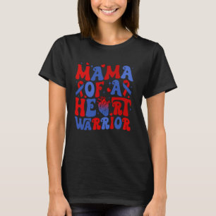 Groovy Mama Of A Heart Warrior CHD Awareness Red B T-Shirt