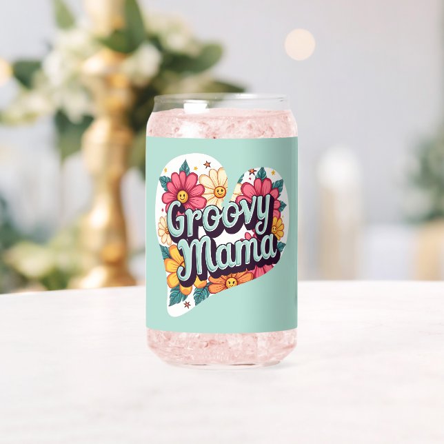 Groovy Mama Retro Floral 70s Aesthetic Design Can Glass (Insitu (Wedding))
