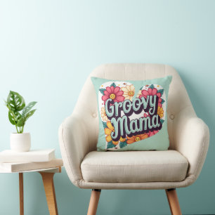 Groovy Mama Retro Floral 70s Aesthetic Design Cushion