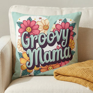 Groovy Mama Retro Floral 70s Aesthetic Design Cushion