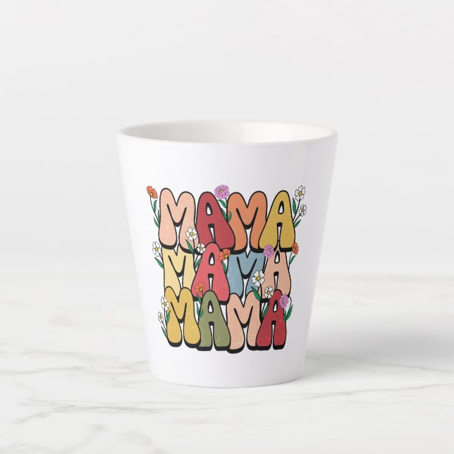 Groovy "Mama" with Wildflowers Latte Mug (Front)