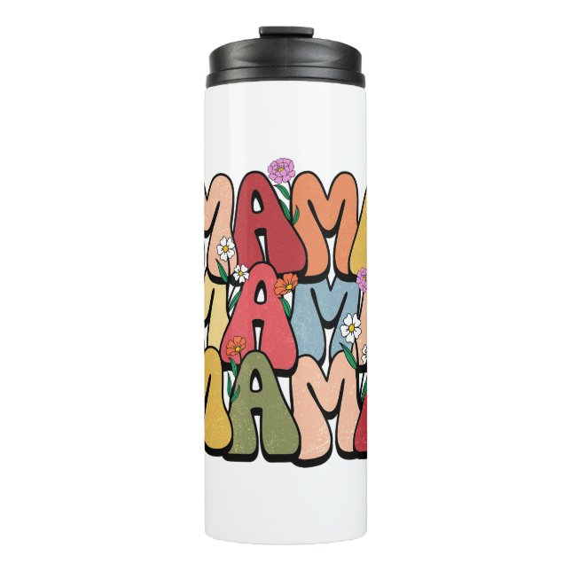 Groovy "Mama" with Wildflowers Thermal Tumbler (Front)