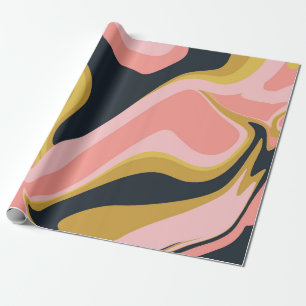 Groovy Marbel Pink Mustard Swirl Retro 60s Wrapping Paper