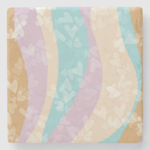 Groovy Marble Swirls Pastel Heart Stamps Stone Coaster