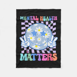 Groovy Mental Health S Flower Autism Smile Face Fleece Blanket