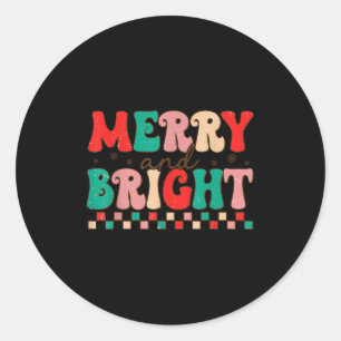 Groovy Merry And Bright Christmas Matching Family  Classic Round Sticker