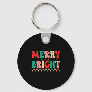 Groovy Merry And Bright Christmas Matching Family  Key Ring
