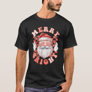 Groovy Merry and Bright Funny Santa Retro Christma T-Shirt