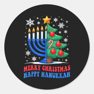 Groovy Merry Chrismukkah Happy Christmas Hanukkah  Classic Round Sticker
