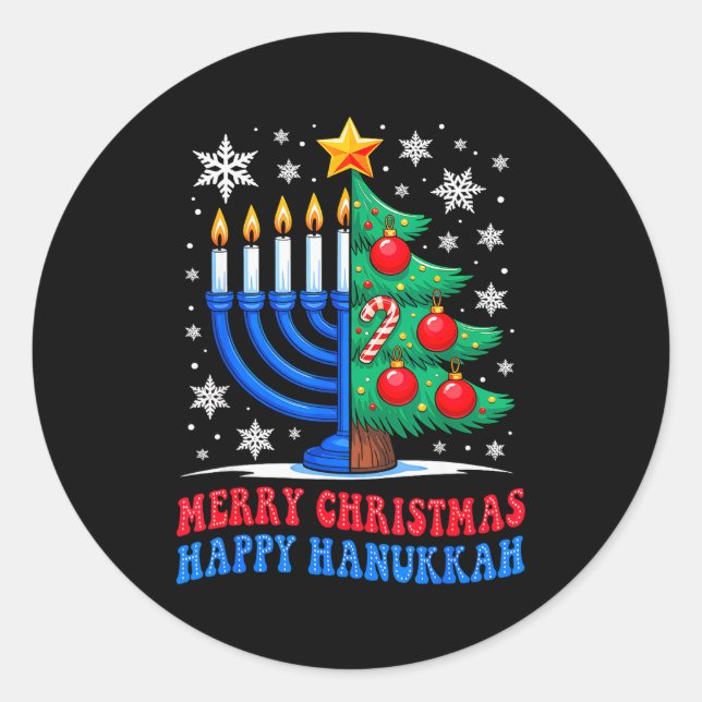 Groovy Merry Chrismukkah Happy Christmas Hanukkah  Classic Round Sticker (Front)