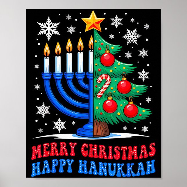 Groovy Merry Chrismukkah Happy Christmas Hanukkah  Poster (Front)