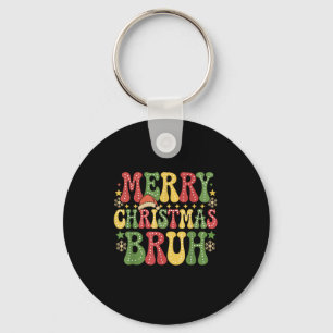 Groovy Merry Christmas Bruh Xmas Lights Santa Hat  Key Ring