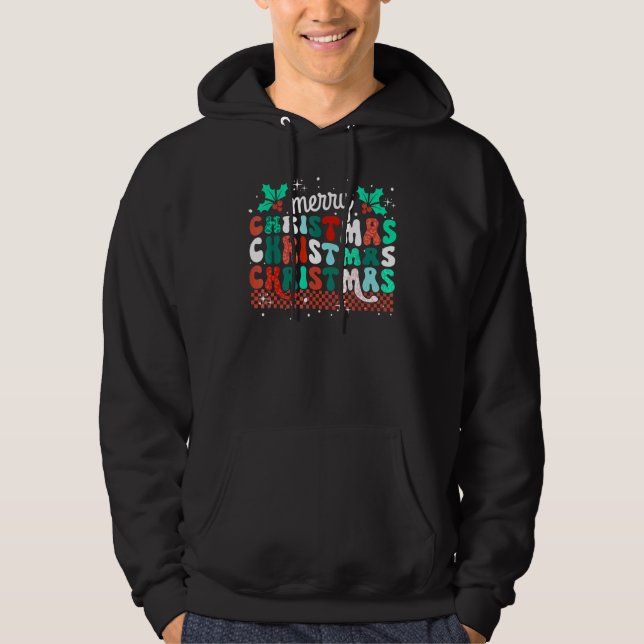 Groovy Merry Christmas  Light Pyjamas Family Xmas  Hoodie (Front)
