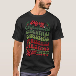 Groovy Merry Christmas Retro Xmas Matching Pyjamas T-Shirt