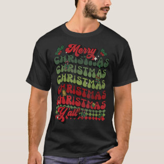 Groovy Merry Christmas Retro Xmas Matching Pyjamas T-Shirt