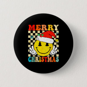 Groovy Merry Christmas Smile Face Santa Hat Xmas T 6 Cm Round Badge
