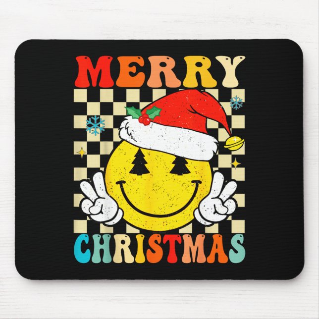 Groovy Merry Christmas Smile Face Santa Hat Xmas T Mouse Mat (Front)
