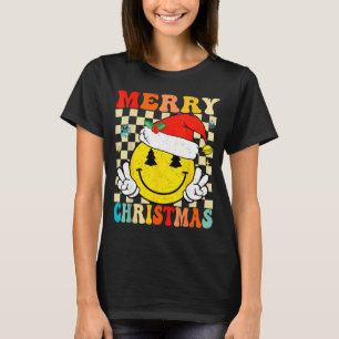 Groovy Merry Christmas Smile Face Santa Hat Xmas T T-Shirt