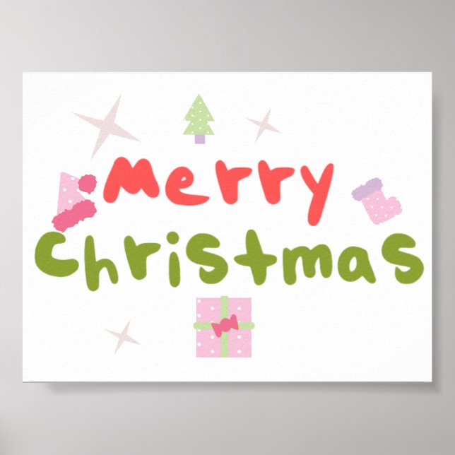 Groovy Merry Christmas Tree Bubble Letters     Poster (Front)
