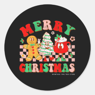 Groovy Merry Christmas Tree Cakes Gingerbread Hot Classic Round Sticker