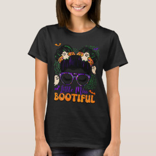 Groovy Messy Bun Bootiful Halloween Boo Ghost Girl T-Shirt