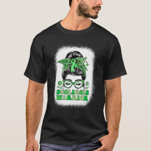 Groovy Messy Bun Women Green Ribbon Scoliosis Warr T-Shirt