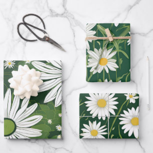 Groovy Mid Century Modern Daisy Floral Wrapping Paper Sheet