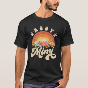 Groovy Mimi Retro Rainbow Colorful Flowers Design  T-Shirt