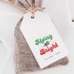 Groovy Minimalist Merry and Bright Christmas Gift Tags