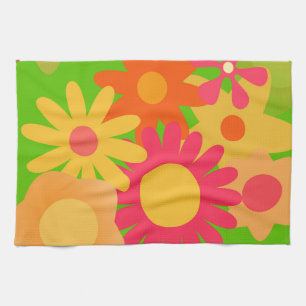 groovy mod floral tea towel
