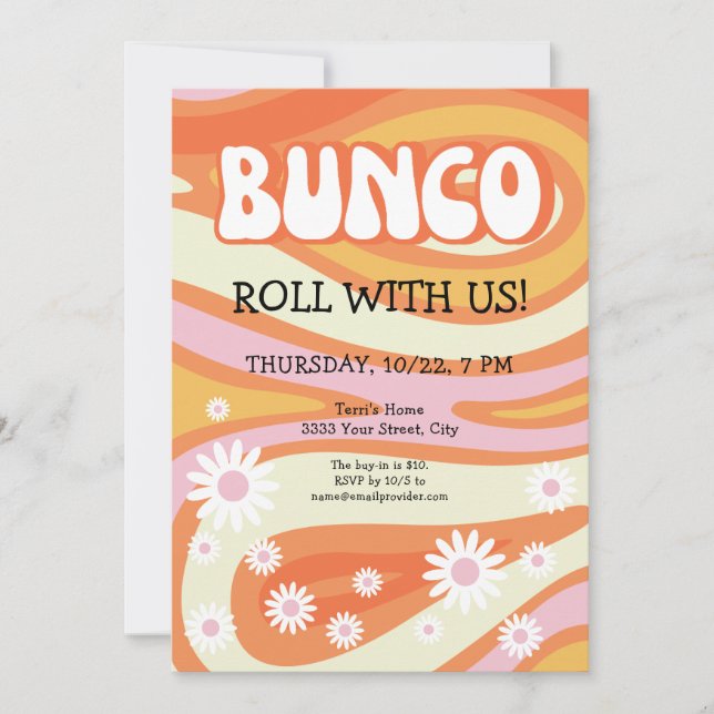 Groovy Mod Ladies Night Bunco Party  Invitation (Front)