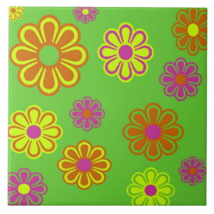 groovy mod pop flowers orange purple tile