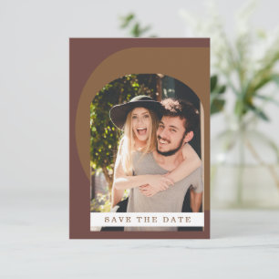 Groovy Modern Geometric Photo Brown  Save The Date