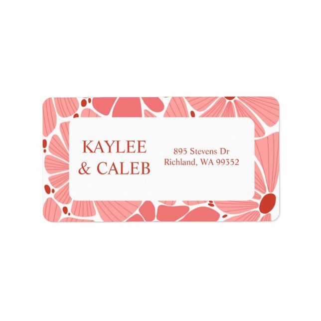 Groovy modern pink daisy wedding invitation label (Front)