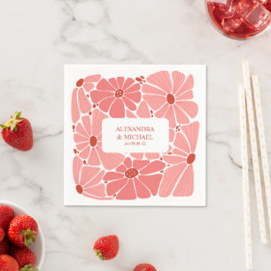 Groovy modern pink daisy wedding napkin